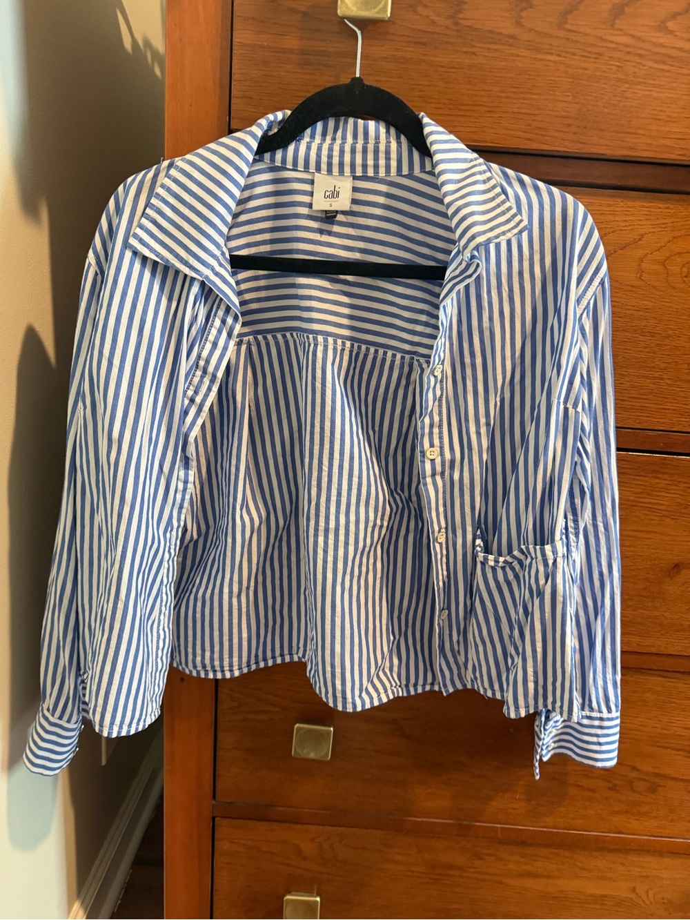 CAbi Blue and White Striped Button-Front Top